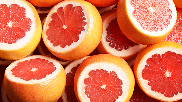 Stack of grapefruits cut in half